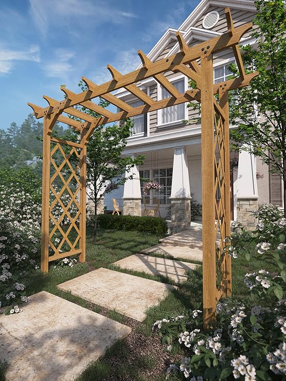 Vita Heartwood Grande Cedar Arbor, Golden Brown, FSC, Wood, 85 inch L x 26 inch W x 89 inch H, Opening Width 78 inches, Garden Decor Shade Arch, VA68898