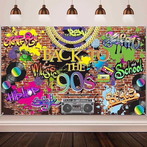 Back to the 90s Backdrop Hip Hop Graffiti Banner 90s Party Decorations