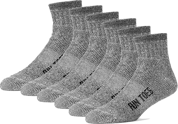 FUN TOES Merino Wool Ankle Hiking Socks For Men and Women - Arch Support and Cushioning - 6 Pairs