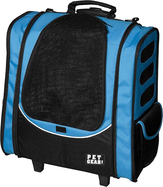 Pet Gear I-GO2 Roller Backpack, Travel Carrier, Car Seat for Cats/Dogs, Mesh Ventilation, Included Tether, Telescoping Handle, Storage Pouch